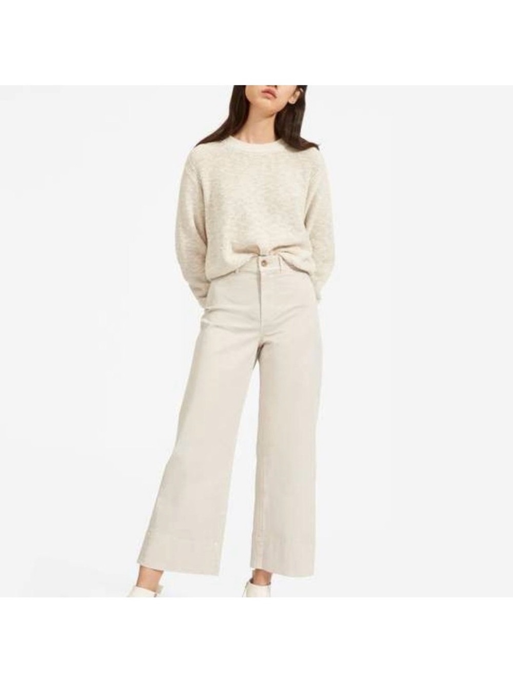 Everlane Lightweight High-Rise Wide-leg Crop Chino in Light Cream